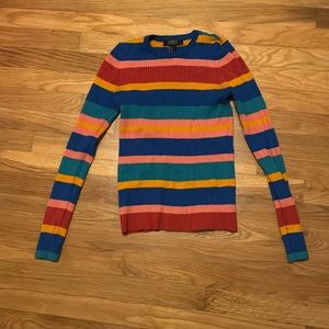 Forever 21, red, pink, yellow, blue, and green, strip long sleeve tight shirt